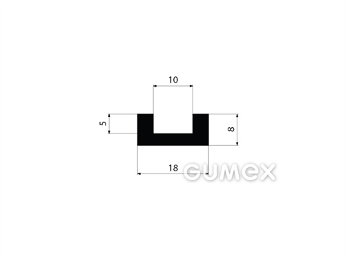 "U" Gummiprofil, 8x18/10mm, 70°ShA, EPDM, -40°C/+100°C, schwarz, 